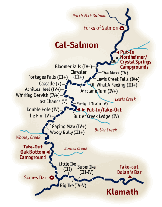California Salmon River Rafting Map