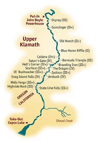 Upper Klamath River Rafting Map