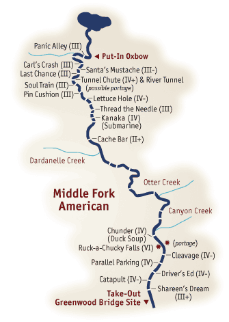 Middle Fork American River Rafting Map
