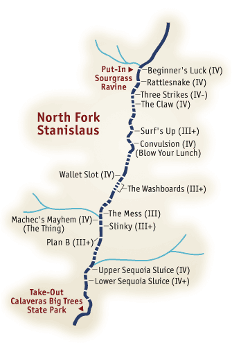 North Fork Stanislaus River Rafting Map
