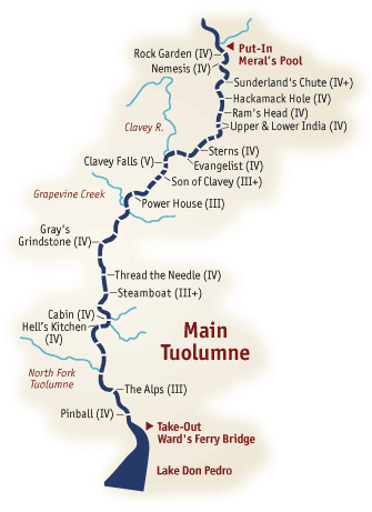 Tuolumne River Rafting Map